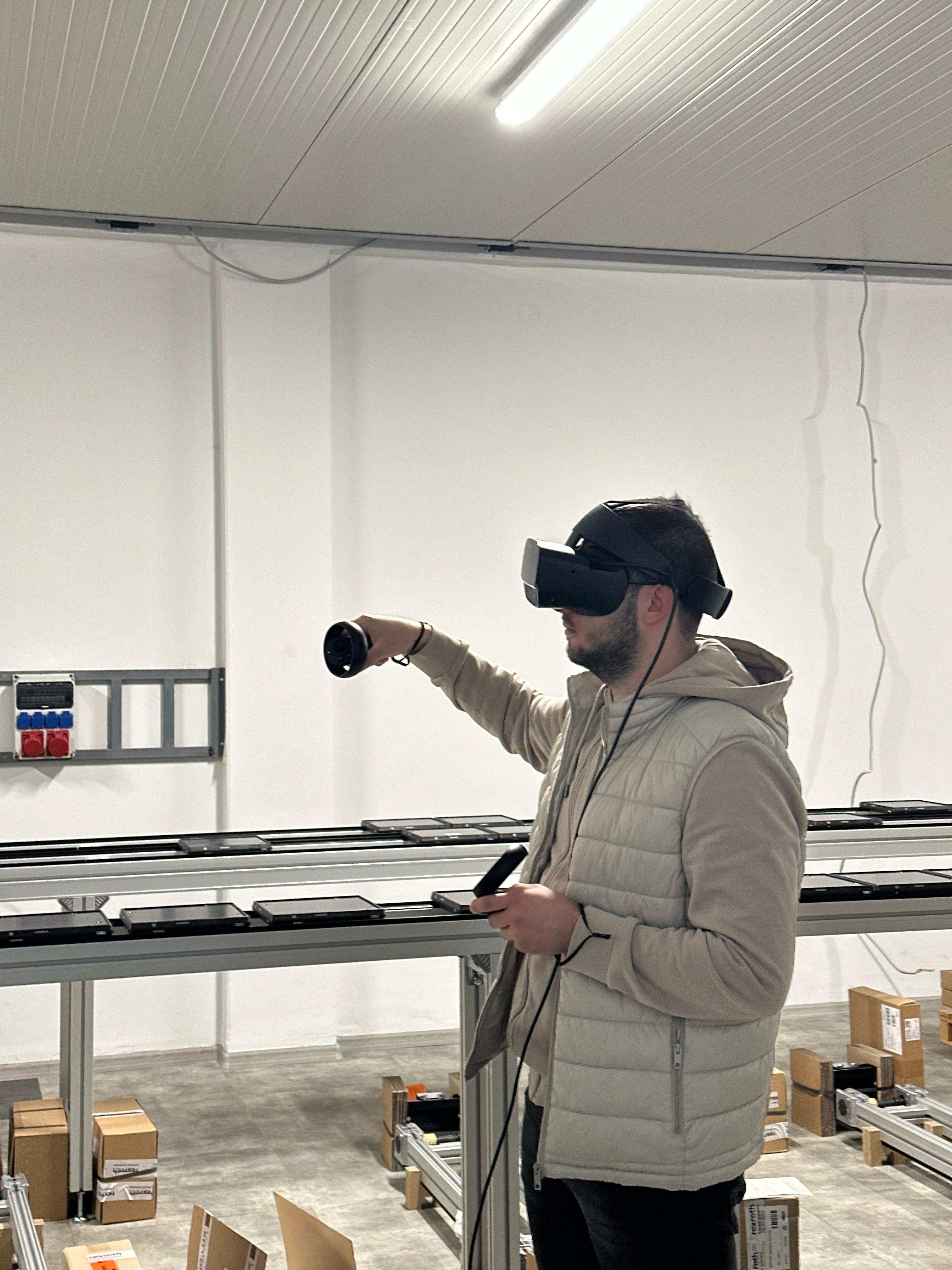 A person wearing virtual reality goggles AI-generated content may be incorrect.
